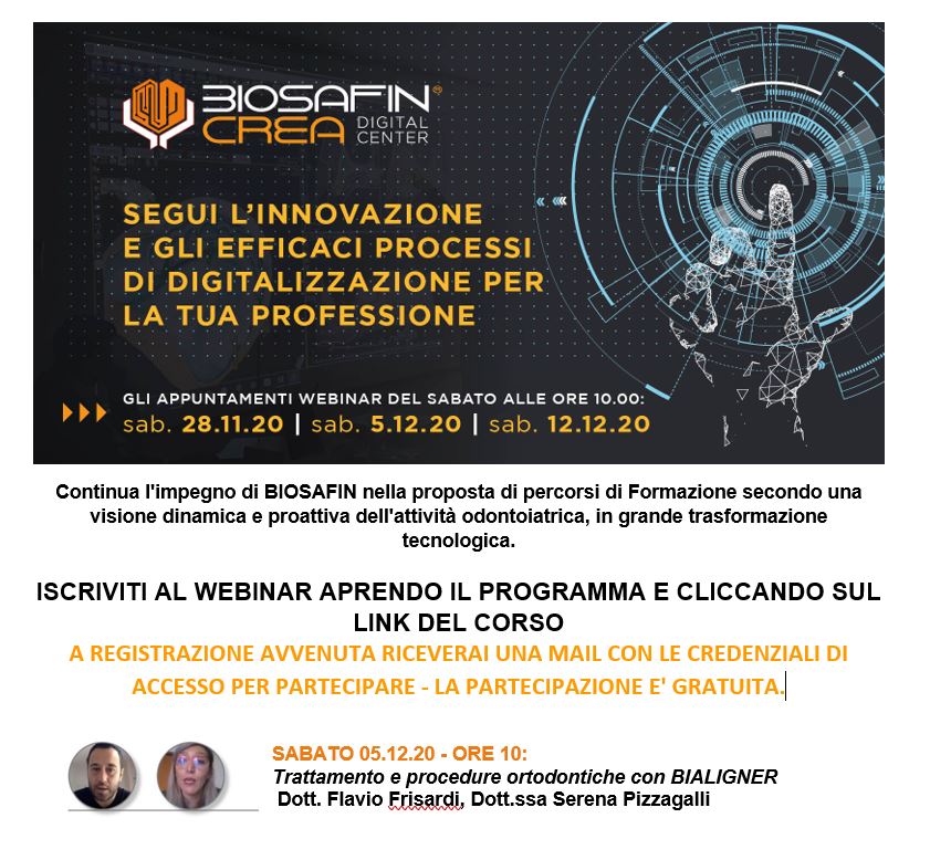 WEBINAR Sabato 5 Dicembre 2020: Trattamento e procedure ortodontiche con BIALIGNER